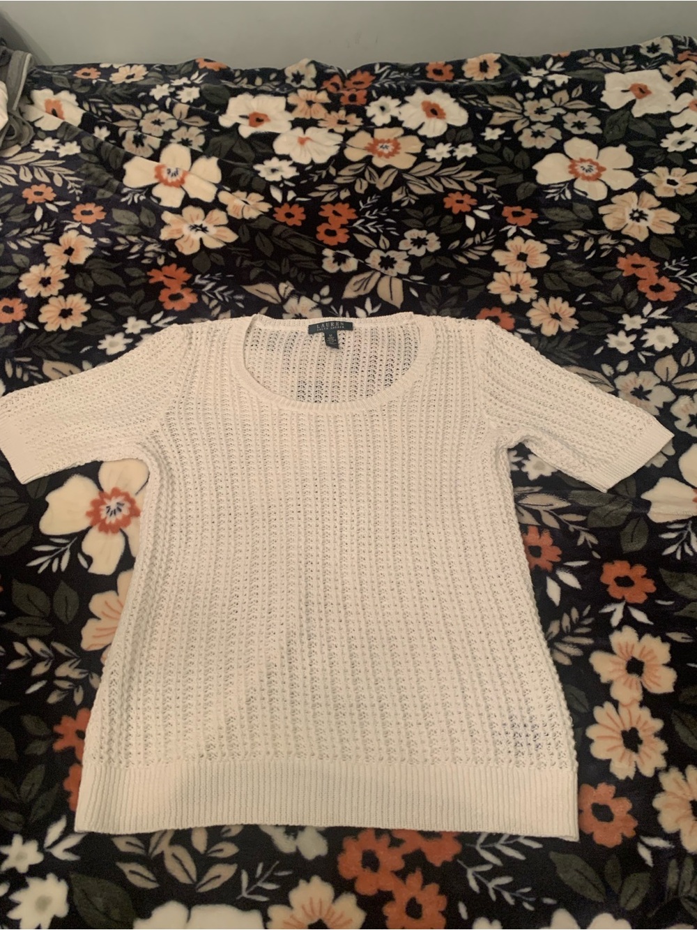 Ralph Lauren white Open-Knit Short Sleeve Sweater